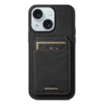 For iPhone 15 Plus Suteni H16 Litchi Texture Leather Detachable Wallet Back Phone Case(Black) - iPhone 15 Plus Cases by Suteni | Online Shopping UK | buy2fix