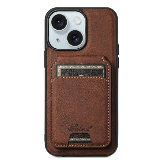 For iPhone 15 Plus Suteni H16 Litchi Texture Leather Detachable Wallet Back Phone Case(Brown) - iPhone 15 Plus Cases by Suteni | Online Shopping UK | buy2fix