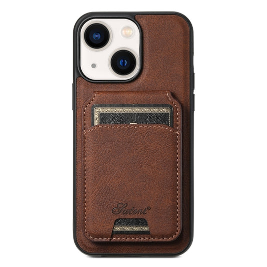 For iPhone 14 Suteni H16 Litchi Texture Leather Detachable Wallet Back Phone Case(Brown) - iPhone 14 Cases by Suteni | Online Shopping UK | buy2fix
