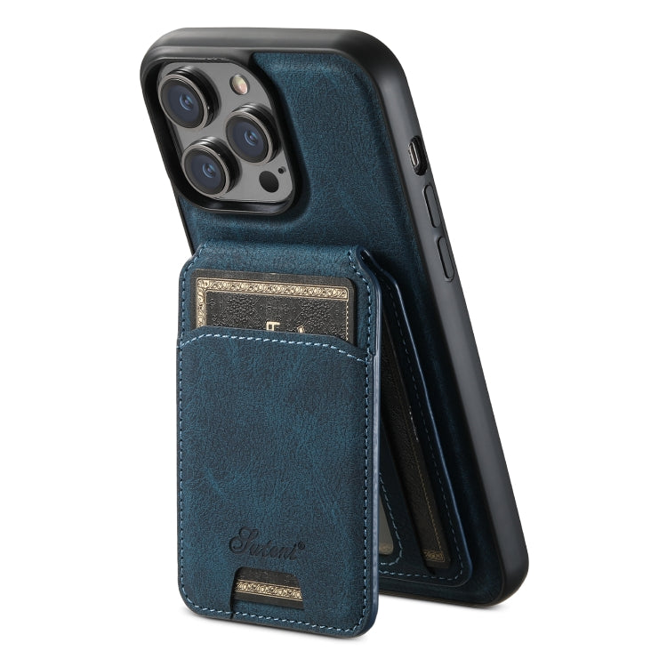 For iPhone 14 Suteni H16 Litchi Texture Leather Detachable Wallet Back Phone Case(Blue) - iPhone 14 Cases by Suteni | Online Shopping UK | buy2fix