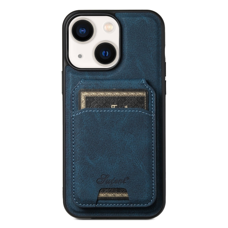For iPhone 14 Suteni H16 Litchi Texture Leather Detachable Wallet Back Phone Case(Blue) - iPhone 14 Cases by Suteni | Online Shopping UK | buy2fix