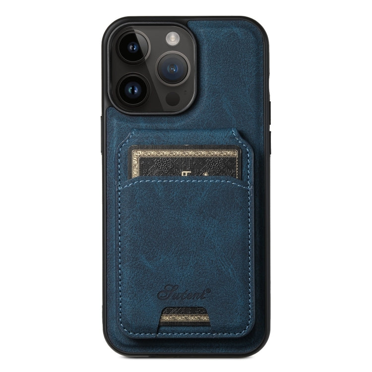 For iPhone 14 Pro Suteni H16 Litchi Texture Leather Detachable Wallet Back Phone Case(Blue) - iPhone 14 Pro Cases by Suteni | Online Shopping UK | buy2fix