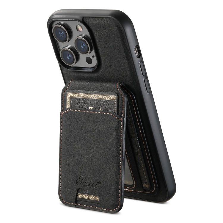 For iPhone 13 Pro Suteni H16 Litchi Texture Leather Detachable Wallet Back Phone Case(Black) - iPhone 13 Pro Cases by Suteni | Online Shopping UK | buy2fix