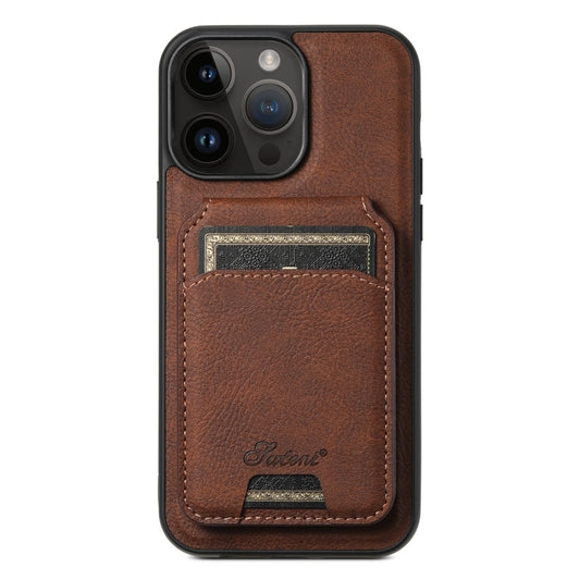 For iPhone 12 Pro Suteni H16 Litchi Texture Leather Detachable Wallet Back Phone Case(Brown) - iPhone 12 / 12 Pro Cases by Suteni | Online Shopping UK | buy2fix