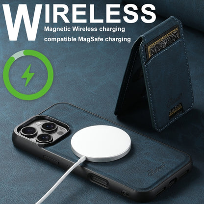 For iPhone 16 Suteni H16 Litchi Texture Leather Detachable Wallet Back Phone Case(Blue) by Suteni