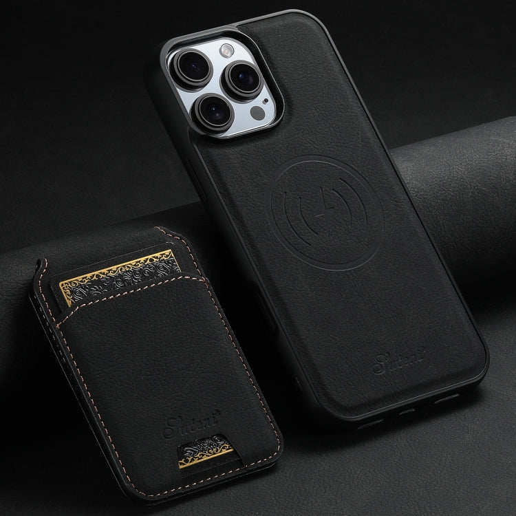 For iPhone 16 Pro Suteni H16 Litchi Texture Leather Detachable Wallet Back Phone Case(Black) by Suteni