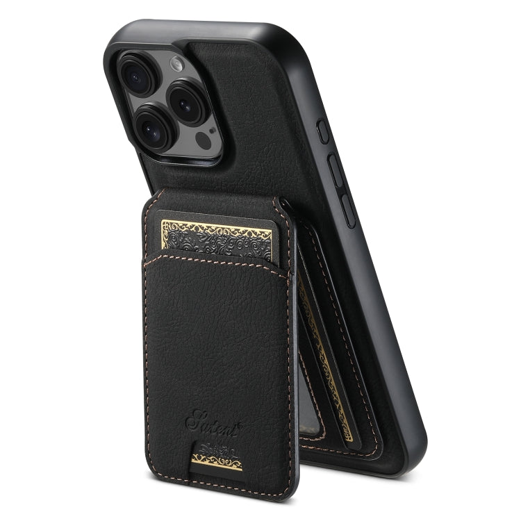 For iPhone 16 Pro Suteni H16 Litchi Texture Leather Detachable Wallet Back Phone Case(Black) by Suteni