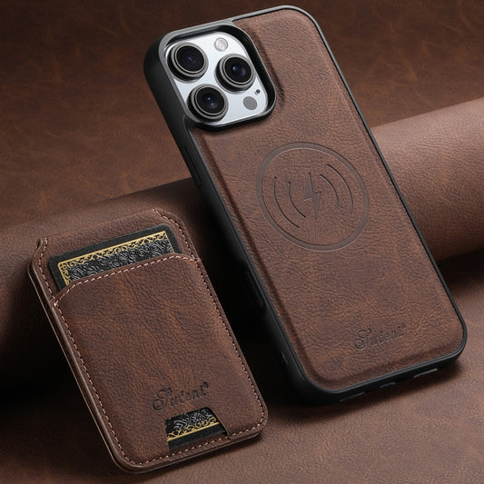For iPhone 16 Pro Suteni H16 Litchi Texture Leather Detachable Wallet Back Phone Case(Brown) by Suteni
