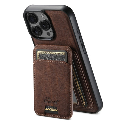 For iPhone 16 Pro Suteni H16 Litchi Texture Leather Detachable Wallet Back Phone Case(Brown) by Suteni