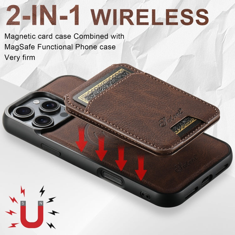 For iPhone 16 Pro Suteni H16 Litchi Texture Leather Detachable Wallet Back Phone Case(Brown) by Suteni