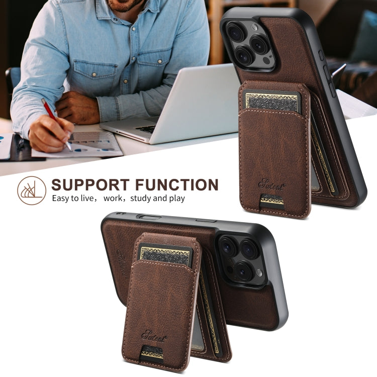 For iPhone 16 Pro Suteni H16 Litchi Texture Leather Detachable Wallet Back Phone Case(Brown) by Suteni