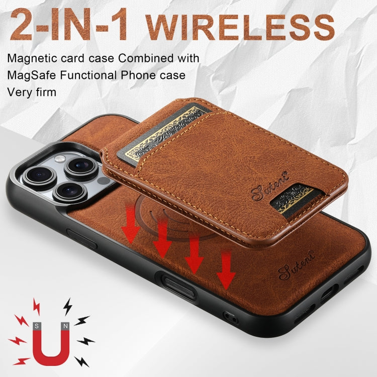 For iPhone 16 Pro Suteni H16 Litchi Texture Leather Detachable Wallet Back Phone Case(Khaki) by Suteni