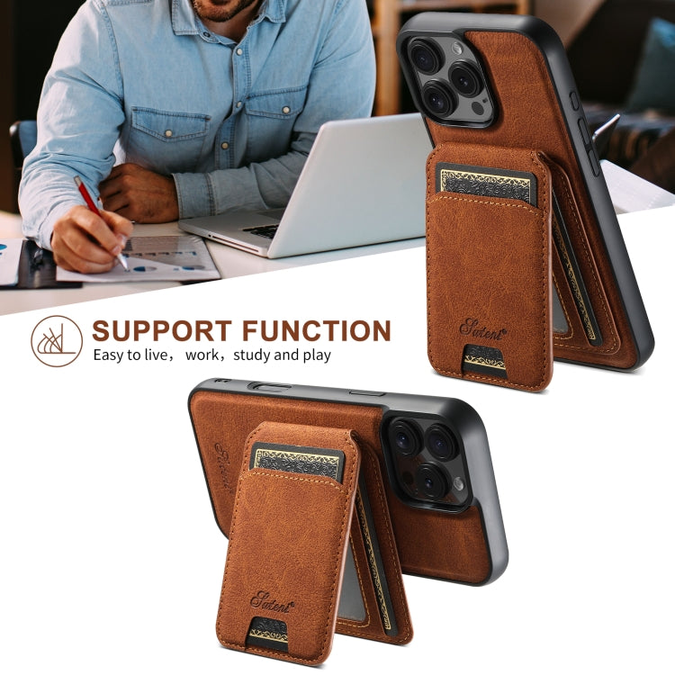 For iPhone 16 Pro Suteni H16 Litchi Texture Leather Detachable Wallet Back Phone Case(Khaki) by Suteni