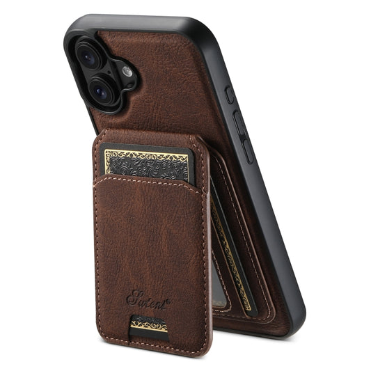 For iPhone 16 Plus Suteni H16 Litchi Texture Leather Detachable Wallet Back Phone Case(Brown) by Suteni