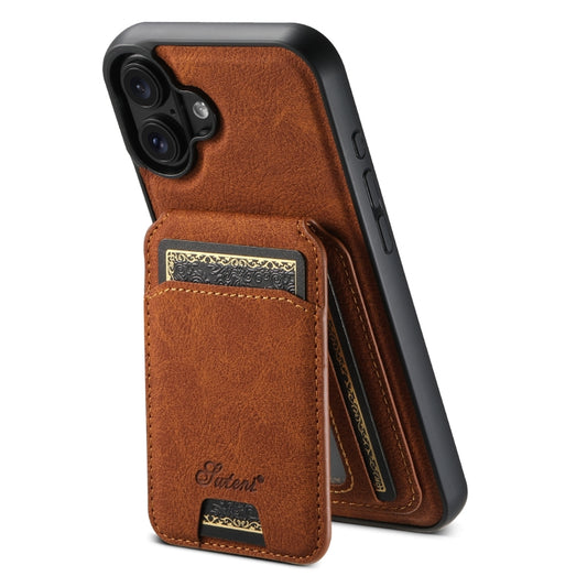 For iPhone 16 Plus Suteni H16 Litchi Texture Leather Detachable Wallet Back Phone Case(Khaki) by Suteni