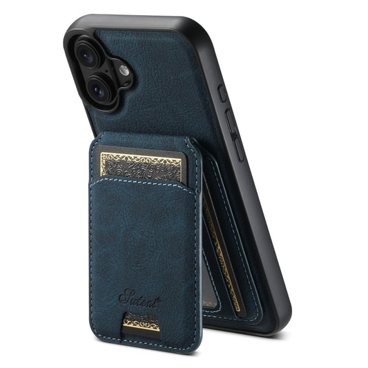 For iPhone 16 Plus Suteni H16 Litchi Texture Leather Detachable Wallet Back Phone Case(Blue) by Suteni