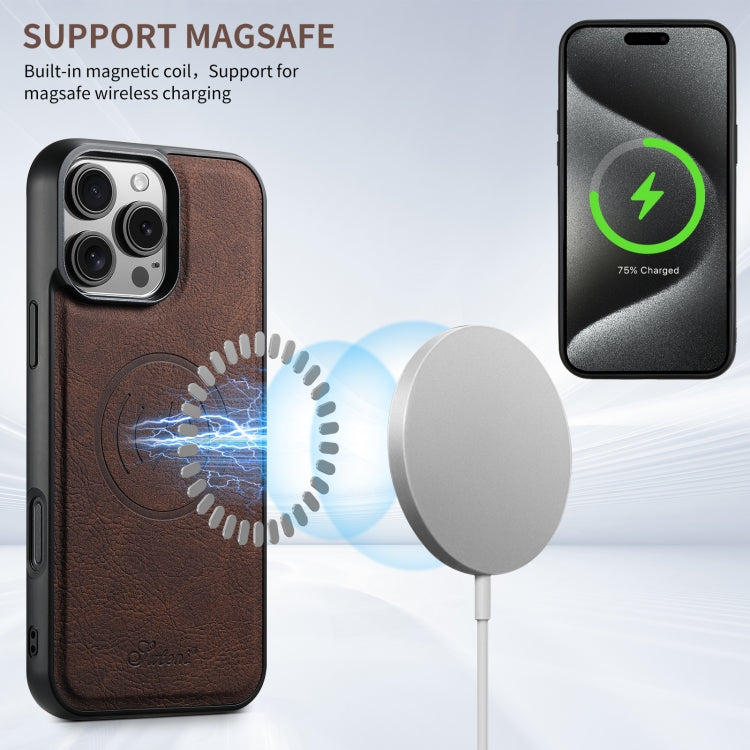 For iPhone 16 Pro Max Suteni H16 Litchi Texture Leather Detachable Wallet Back Phone Case(Brown) by Suteni