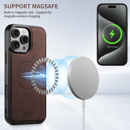 For iPhone 16 Pro Max Suteni H16 Litchi Texture Leather Detachable Wallet Back Phone Case(Brown) by Suteni