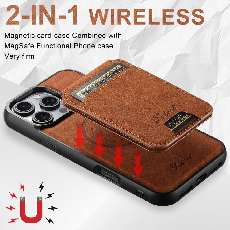 For iPhone 16e Suteni H16 Litchi Texture Leather Detachable Wallet Back Phone Case(Khaki) - iPhone 16e Cases by Suteni | Online Shopping UK | buy2fix