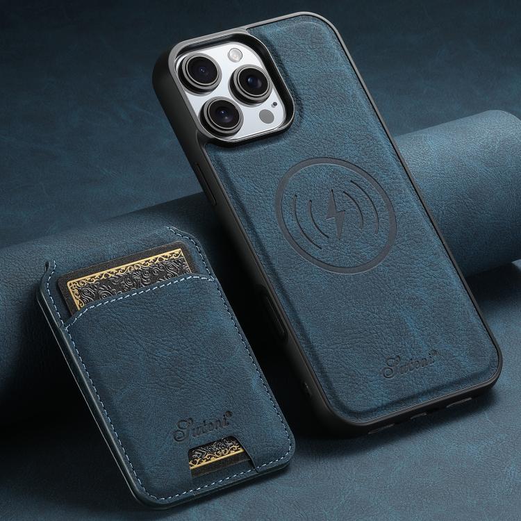 For iPhone 16e Suteni H16 Litchi Texture Leather Detachable Wallet Back Phone Case(Blue) - iPhone 16e Cases by Suteni | Online Shopping UK | buy2fix