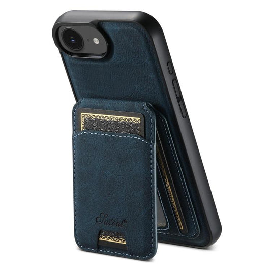 For iPhone 16e Suteni H16 Litchi Texture Leather Detachable Wallet Back Phone Case(Blue) - iPhone 16e Cases by Suteni | Online Shopping UK | buy2fix