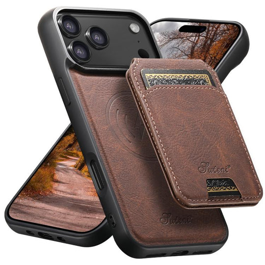 For iPhone 17 Pro Max Suteni H16 Litchi Texture Leather Detachable Wallet Back Phone Case(Brown)