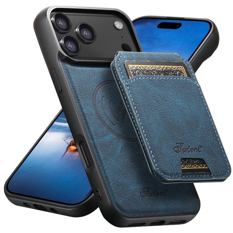 For iPhone 17 Pro Max Suteni H16 Litchi Texture Leather Detachable Wallet Back Phone Case(Blue) - iPhone 17 Pro Max Cases by Suteni | Online Shopping UK | buy2fix