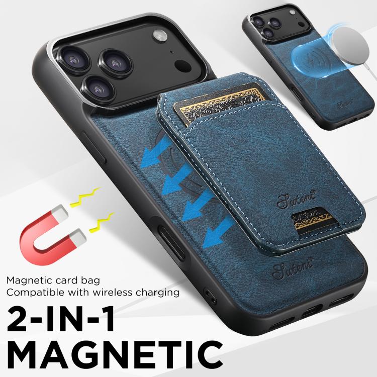 For iPhone 17 Pro Max Suteni H16 Litchi Texture Leather Detachable Wallet Back Phone Case(Blue) - iPhone 17 Pro Max Cases by Suteni | Online Shopping UK | buy2fix
