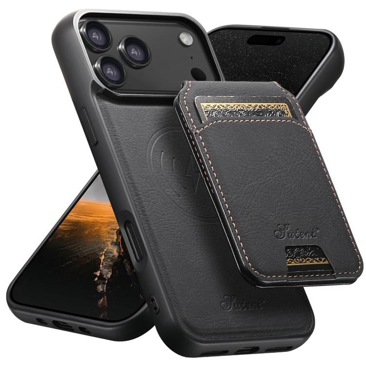 For iPhone 17 Pro Suteni H16 Litchi Texture Leather Detachable Wallet Back Phone Case(Black) - iPhone 17 Pro Cases by Suteni | Online Shopping UK | buy2fix