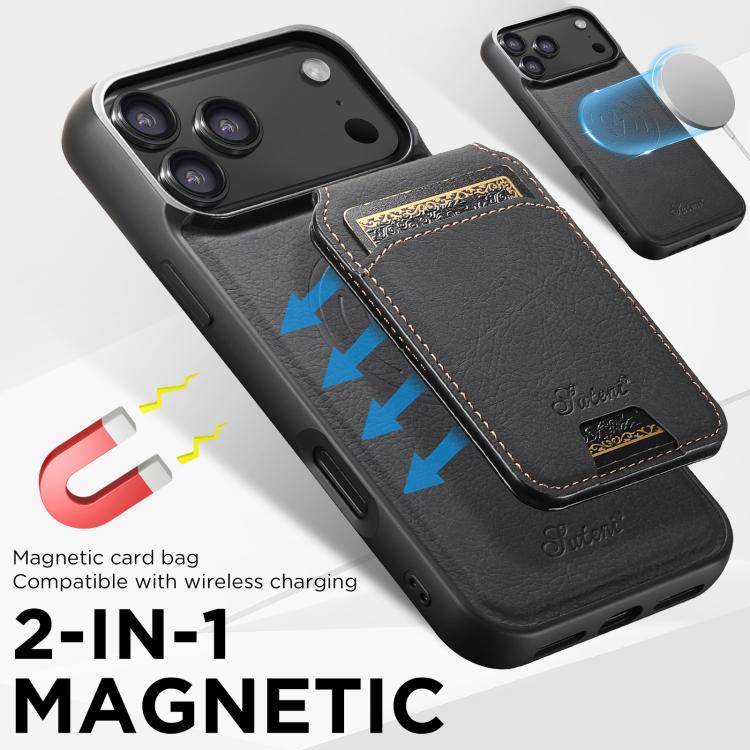 For iPhone 17 Pro Suteni H16 Litchi Texture Leather Detachable Wallet Back Phone Case(Black) - iPhone 17 Pro Cases by Suteni | Online Shopping UK | buy2fix
