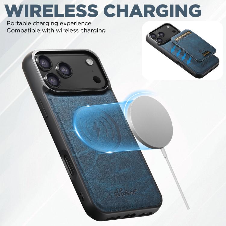 For iPhone 17 Pro Suteni H16 Litchi Texture Leather Detachable Wallet Back Phone Case(Blue) - iPhone 17 Pro Cases by Suteni | Online Shopping UK | buy2fix