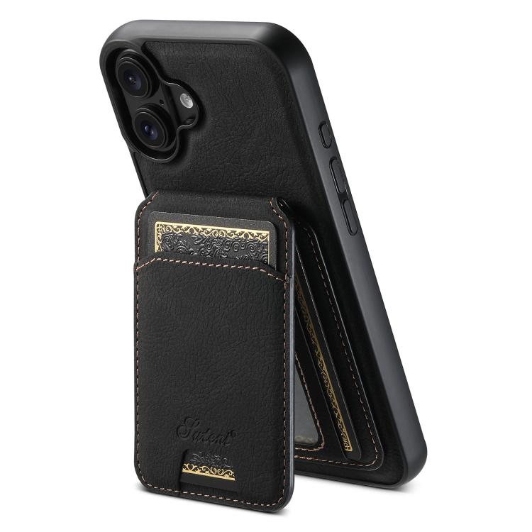 For iPhone 17 Suteni H16 Litchi Texture Leather Detachable Wallet Back Phone Case(Black) - iPhone 17 Cases by Suteni | Online Shopping UK | buy2fix