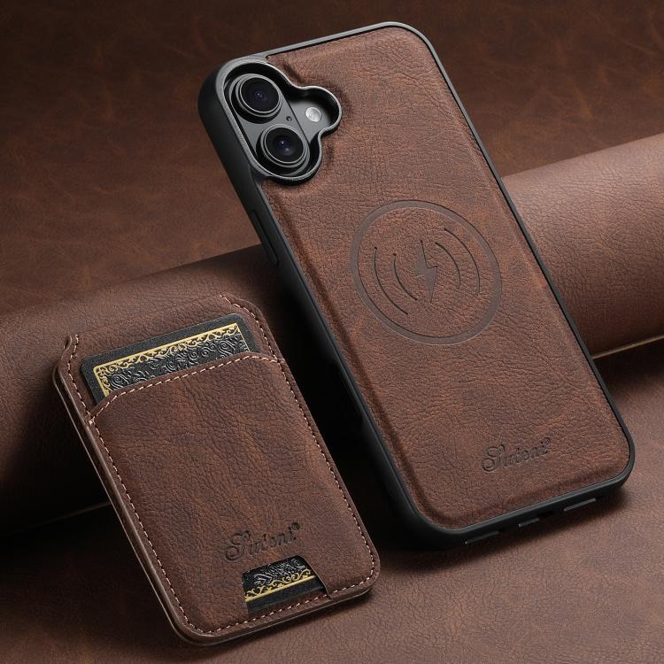 For iPhone 17 Suteni H16 Litchi Texture Leather Detachable Wallet Back Phone Case(Brown) - iPhone 17 Cases by Suteni | Online Shopping UK | buy2fix
