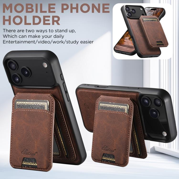 For iPhone 17 Suteni H16 Litchi Texture Leather Detachable Wallet Back Phone Case(Brown) - iPhone 17 Cases by Suteni | Online Shopping UK | buy2fix