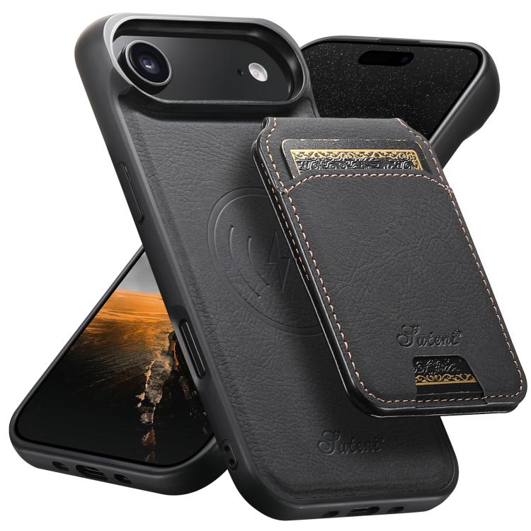 For iPhone Air Suteni H16 Litchi Texture Leather Detachable Wallet Back Phone Case(Black) - iPhone Air Cases by Suteni | Online Shopping UK | buy2fix