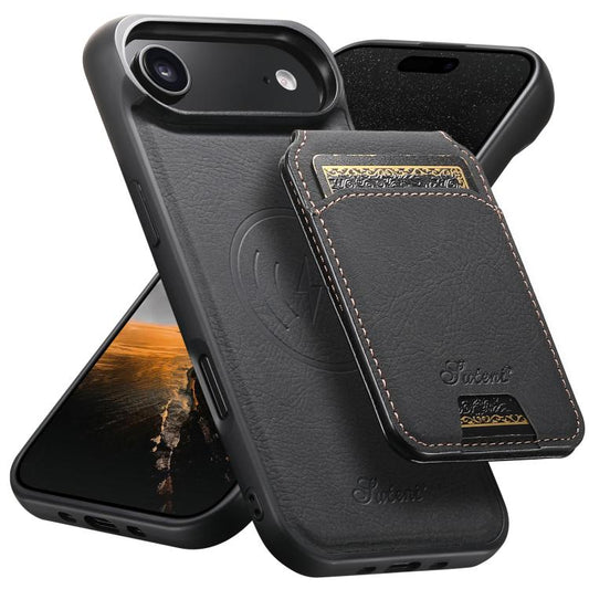 For iPhone Air Suteni H16 Litchi Texture Leather Detachable Wallet Back Phone Case(Black) - iPhone Air Cases by Suteni | Online Shopping UK | buy2fix