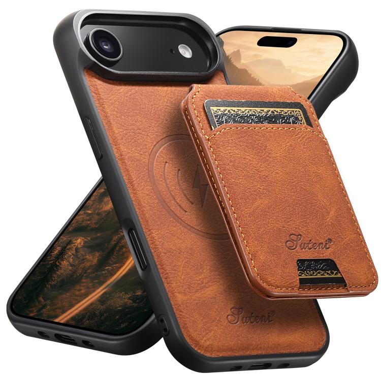 For iPhone 17 Air Suteni H16 Litchi Texture Leather Detachable Wallet Back Phone Case(Khaki) - iPhone 17 Air Cases by Suteni | Online Shopping UK | buy2fix