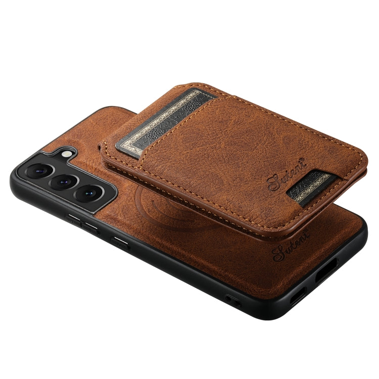 For Samsung Galaxy S22+ 5G Suteni H16 Litchi Texture Leather Detachable Wallet Back Phone Case(Brown) by Suteni
