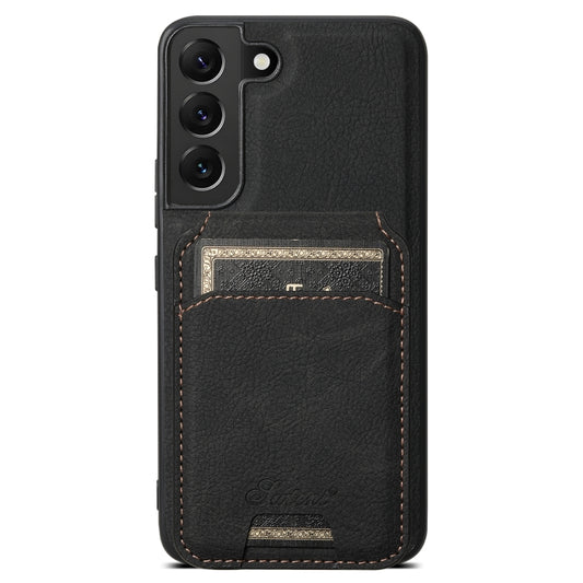 For Samsung Galaxy S22 5G Suteni H16 Litchi Texture Leather Detachable Wallet Back Phone Case(Black) by Suteni