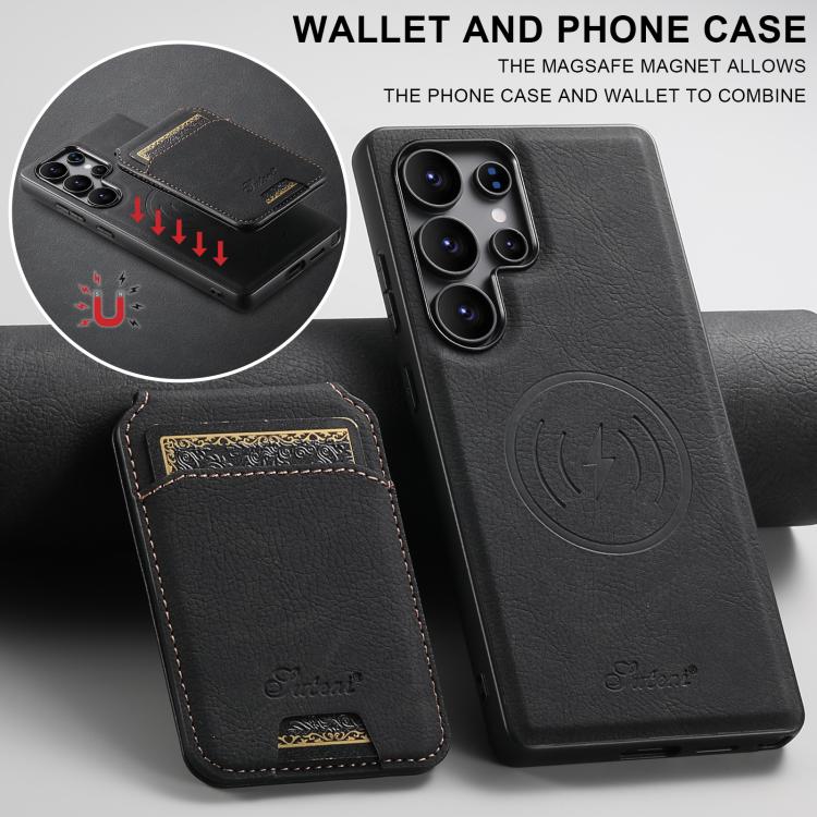 For Samsung Galaxy S25 Ultra 5G Suteni H16 Litchi Texture Leather Detachable Wallet Back Phone Case(Black) - Galaxy S25 Ultra 5G Cases by Suteni | Online Shopping UK | buy2fix