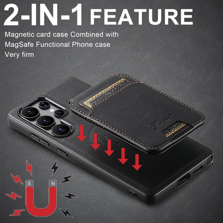 For Samsung Galaxy S25 Ultra 5G Suteni H16 Litchi Texture Leather Detachable Wallet Back Phone Case(Black) - Galaxy S25 Ultra 5G Cases by Suteni | Online Shopping UK | buy2fix