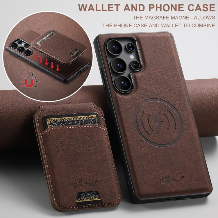 For Samsung Galaxy S25 Ultra 5G Suteni H16 Litchi Texture Leather Detachable Wallet Back Phone Case(Brown) - Galaxy S25 Ultra 5G Cases by Suteni | Online Shopping UK | buy2fix
