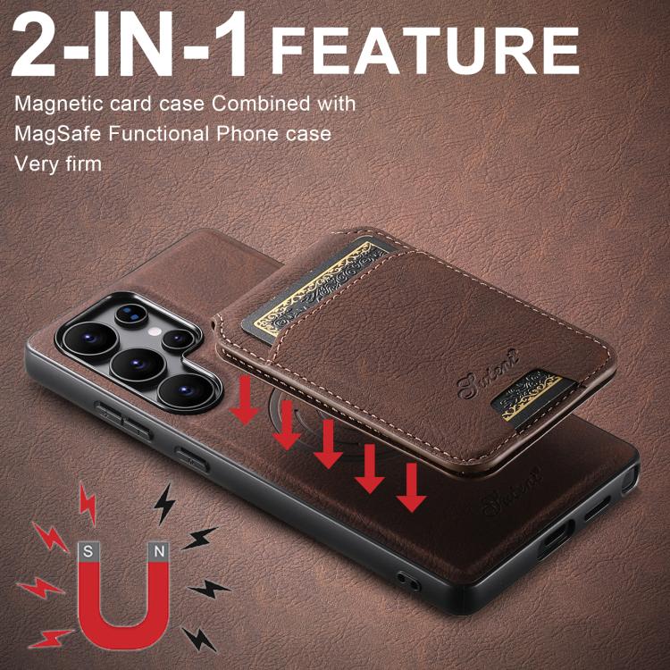 For Samsung Galaxy S25 Ultra 5G Suteni H16 Litchi Texture Leather Detachable Wallet Back Phone Case(Brown) - Galaxy S25 Ultra 5G Cases by Suteni | Online Shopping UK | buy2fix