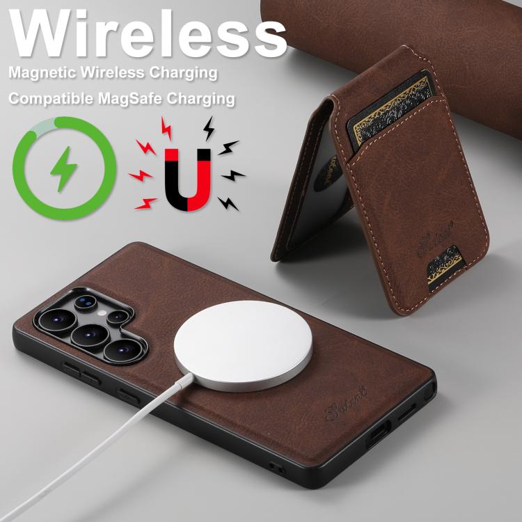 For Samsung Galaxy S25 Ultra 5G Suteni H16 Litchi Texture Leather Detachable Wallet Back Phone Case(Brown) - Galaxy S25 Ultra 5G Cases by Suteni | Online Shopping UK | buy2fix