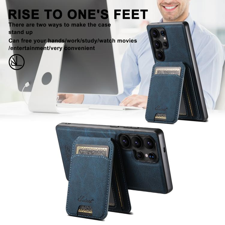 For Samsung Galaxy S25 Ultra 5G Suteni H16 Litchi Texture Leather Detachable Wallet Back Phone Case(Blue) - Galaxy S25 Ultra 5G Cases by Suteni | Online Shopping UK | buy2fix