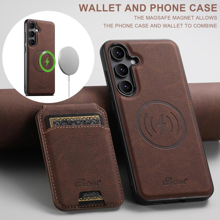 For Samsung Galaxy S25+ 5G Suteni H16 Litchi Texture Leather Detachable Wallet Back Phone Case(Brown) - Galaxy S25+ 5G Cases by Suteni | Online Shopping UK | buy2fix