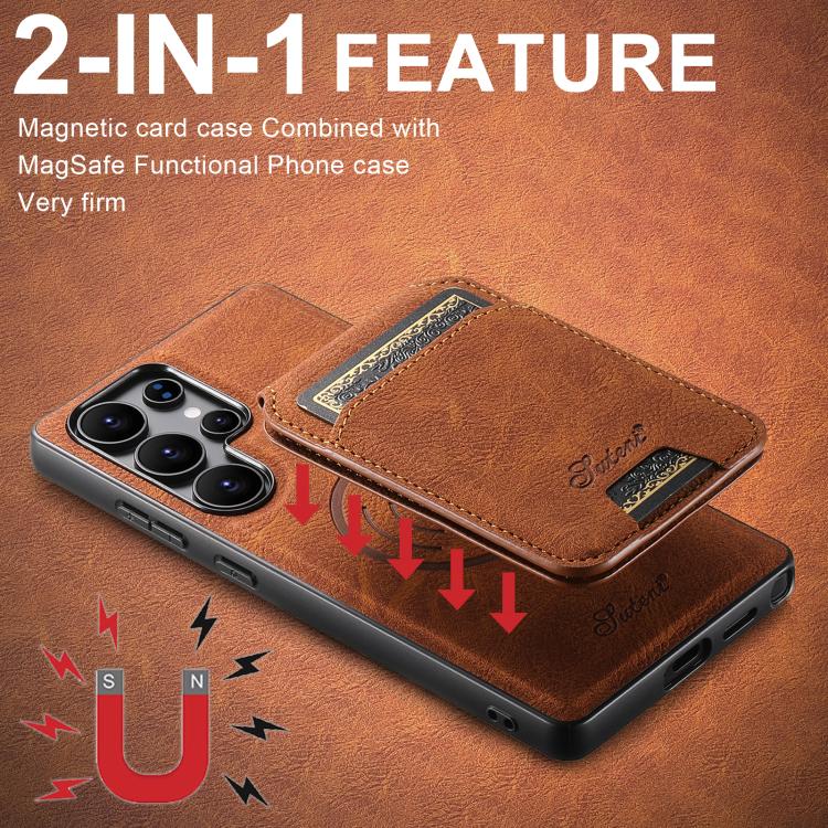 For Samsung Galaxy S25+ 5G Suteni H16 Litchi Texture Leather Detachable Wallet Back Phone Case(Khaki) - Galaxy S25+ 5G Cases by Suteni | Online Shopping UK | buy2fix