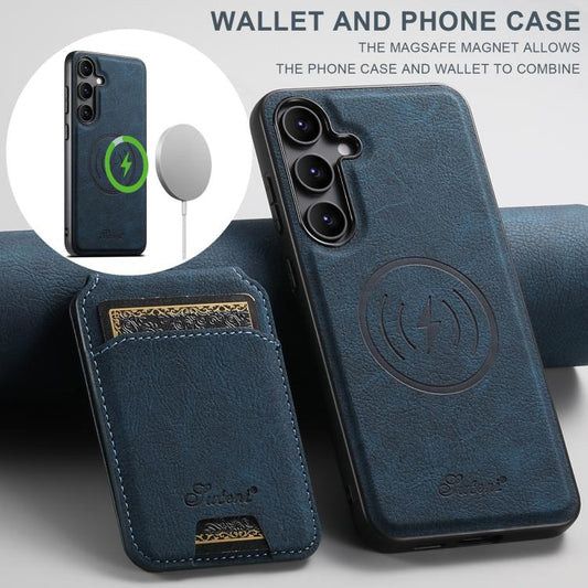 For Samsung Galaxy S25+ 5G Suteni H16 Litchi Texture Leather Detachable Wallet Back Phone Case(Blue) - Galaxy S25+ 5G Cases by Suteni | Online Shopping UK | buy2fix