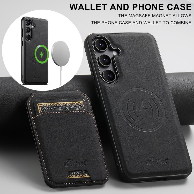For Samsung Galaxy S25 5G Suteni H16 Litchi Texture Leather Detachable Wallet Back Phone Case(Black) - Galaxy S25 5G Cases by Suteni | Online Shopping UK | buy2fix