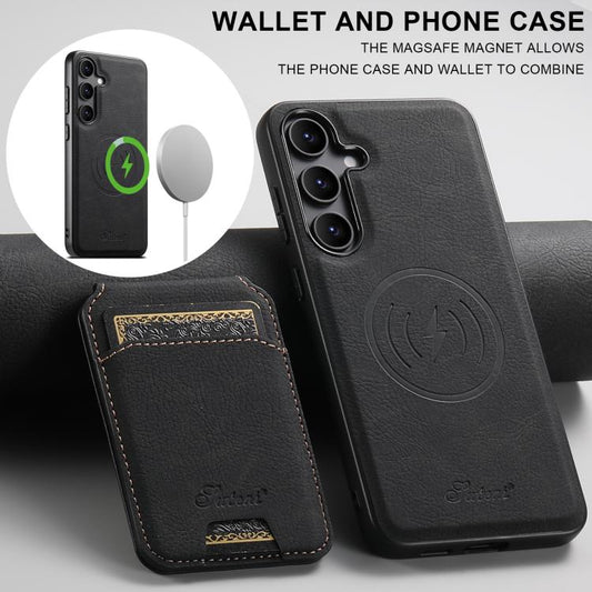 For Samsung Galaxy S25 5G Suteni H16 Litchi Texture Leather Detachable Wallet Back Phone Case(Black) - Galaxy S25 5G Cases by Suteni | Online Shopping UK | buy2fix